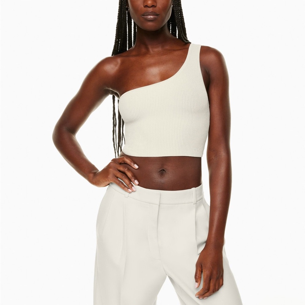 Babaton One-Shoulder Ribbed Crop Top in Off-White